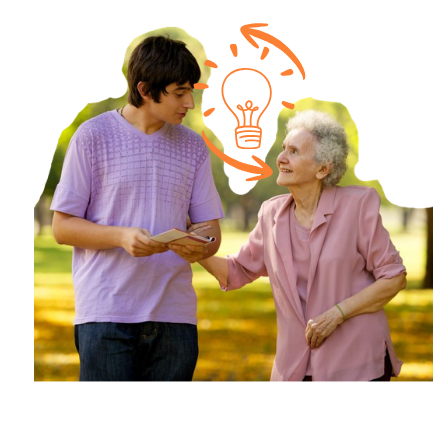 young man and older woman sharing a conversation, sharing ideas, sharing experience young man and older woman sharing a conversation, sharing ideas, sharing experience
